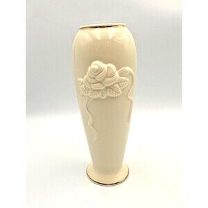 Lenox Rose Blossom Bud 5.75" Vase Ivory Color 24K Gold Trim Wedding Table Decor